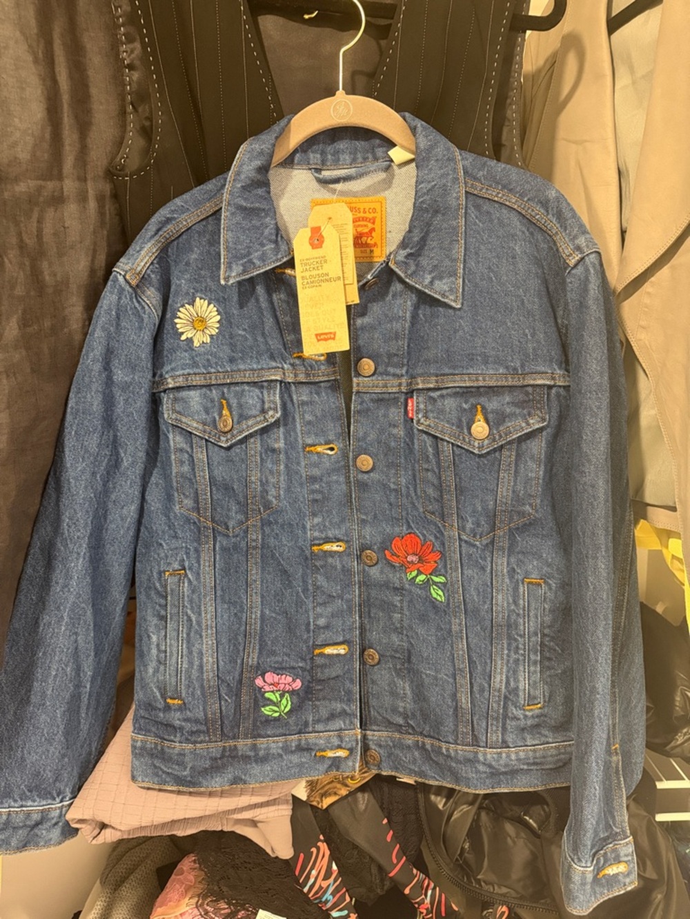 Levi's Blue Denim Jacket with Multicolor Floral Patches
